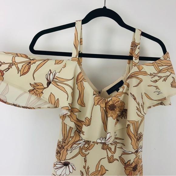 NWT Rachel Roy Nude Floral Printed Midi Dress Bodycon Cold Shoulder Sheath Dress - Picture 6 of 9